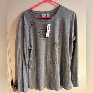 Chico's Gray Knit Top With Snowflake Beaded Design